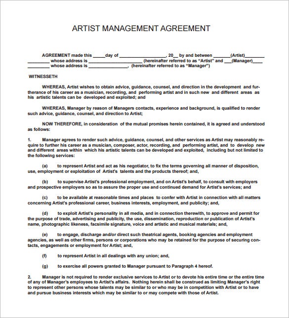 free producer artist contracts